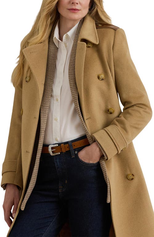 Ralph Lauren Lauren  Faux Leather Detail Wool Blend Coat In Brown