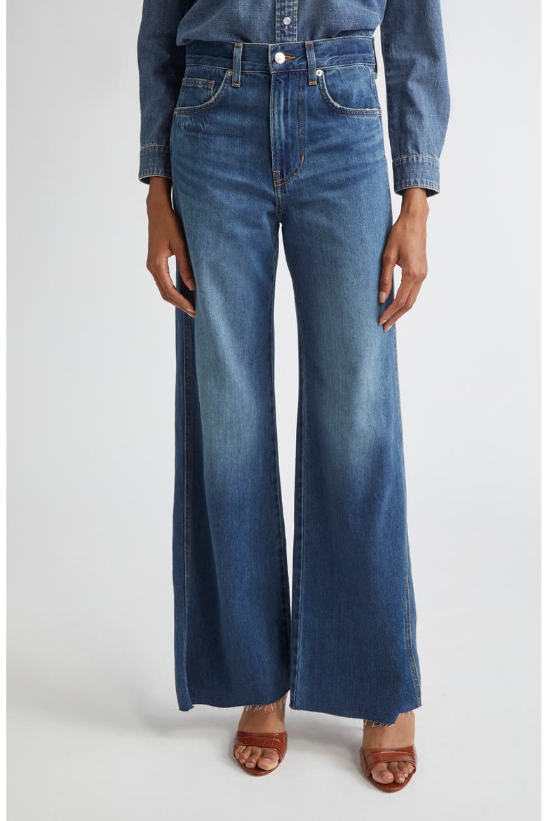 Kasey Raw Hem Mid Rise Wide Leg Jeans, Main, color, BANDIT