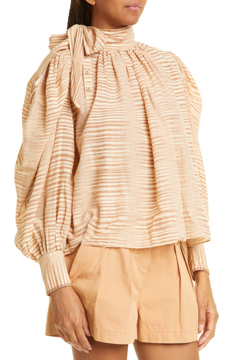 Ulla Johnson Petra Tie Neck Puff Sleeve Blouse, Alternate, color,