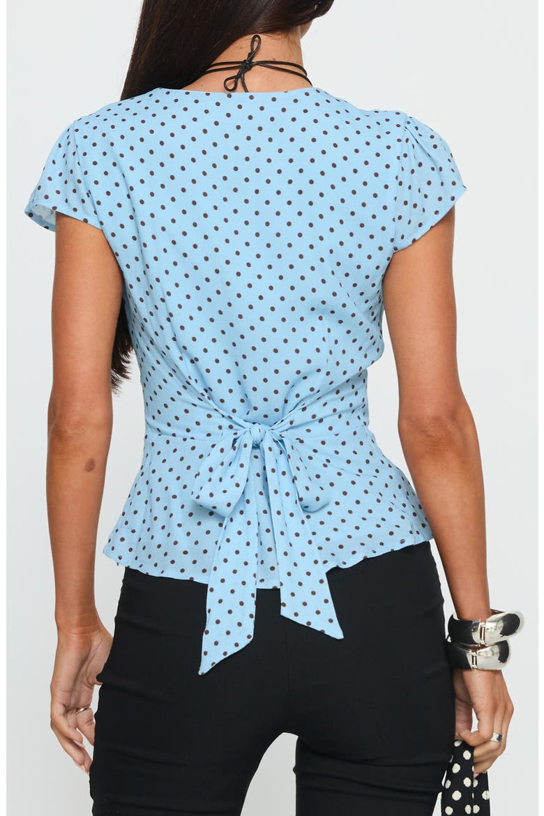 Dalanna Cap Sleeve Tie Back Top, Alternate, color, BLUE POLKA