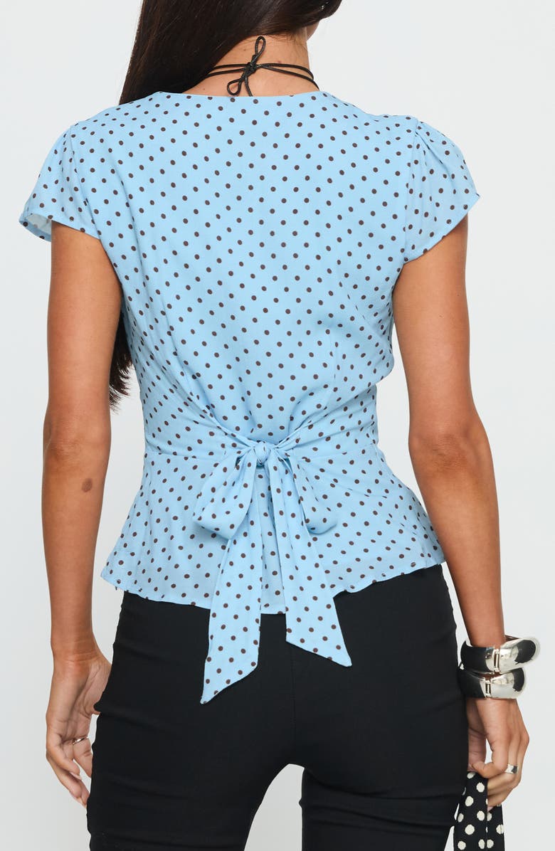 Princess Polly Dalanna Cap Sleeve Tie Back Top, Alternate, color, Blue Polka