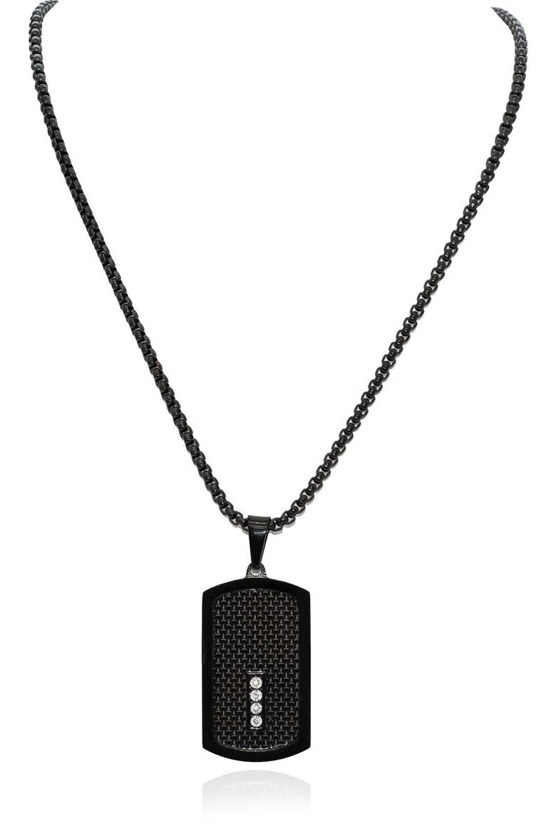 Crystal Dog Tag Pendant Necklace, Main, color, GUN