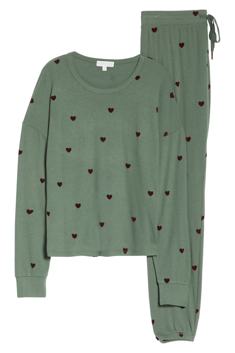 Just Peachy Pajamas, Alternate, color, OLIVE HEARTS