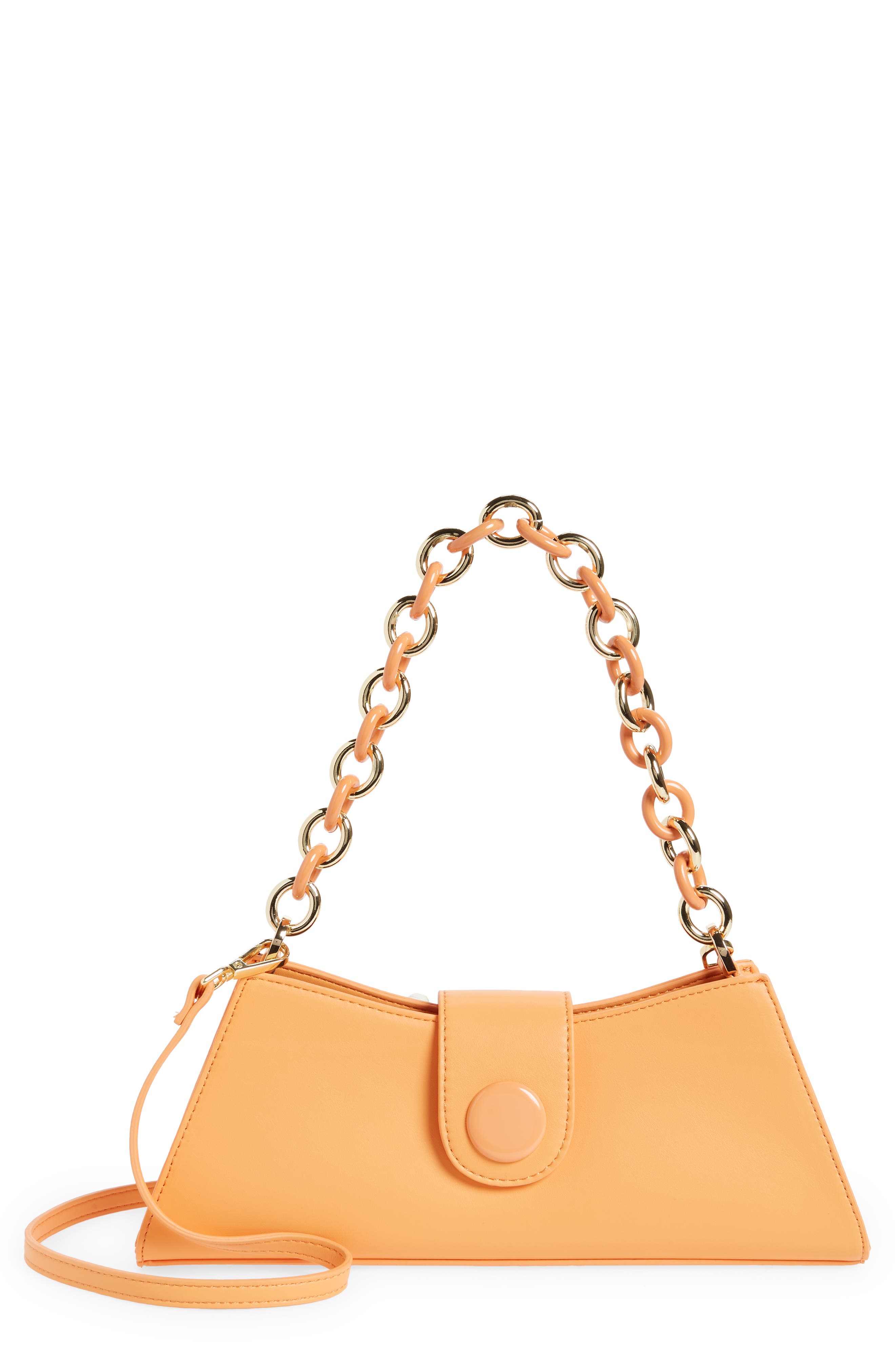 Faux Leather Structured Chain Strap Shoulder Bag, Main, color, ORANGE