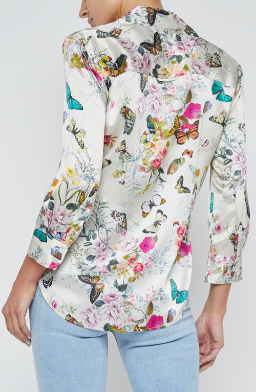 L Agence Dani Silk Charonda Butterfly Blouse In Vintage White Multi
