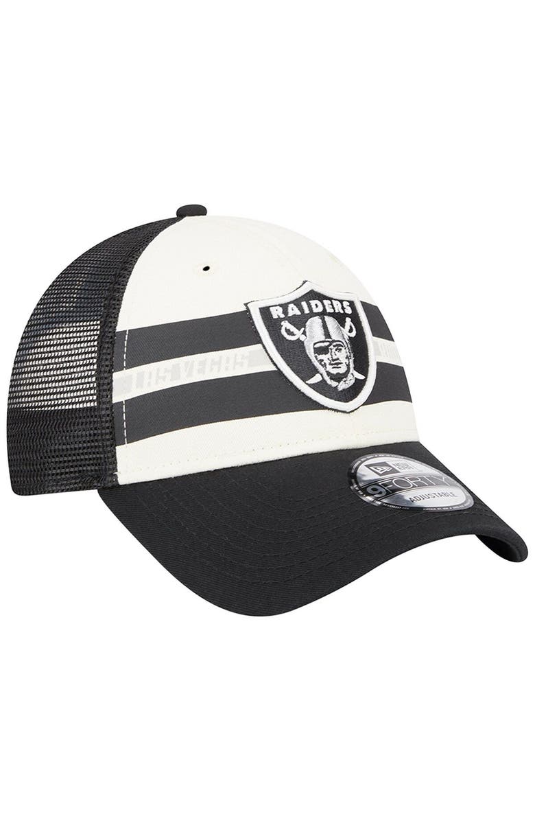 New Era Men's New Era Cream/Black Las Vegas Raiders Team Stripe Trucker 9FORTY Snapback Hat, Alternate, color, Cream