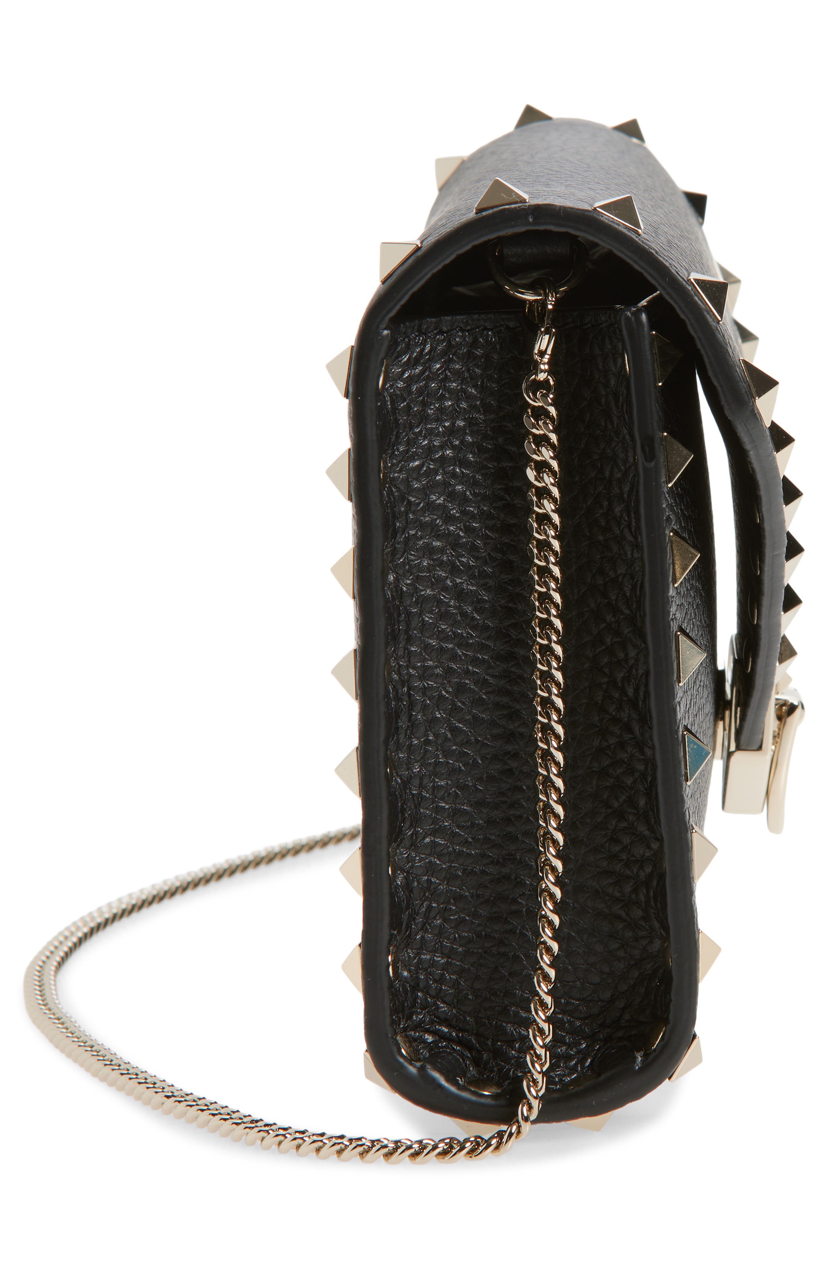 Valentino Garavani Mini Rockstud Leather Shoulder Bag, Alternate, color, Black