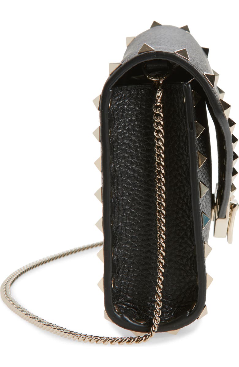 Valentino Garavani Mini Rockstud Leather Shoulder Bag, Alternate, color, Black
