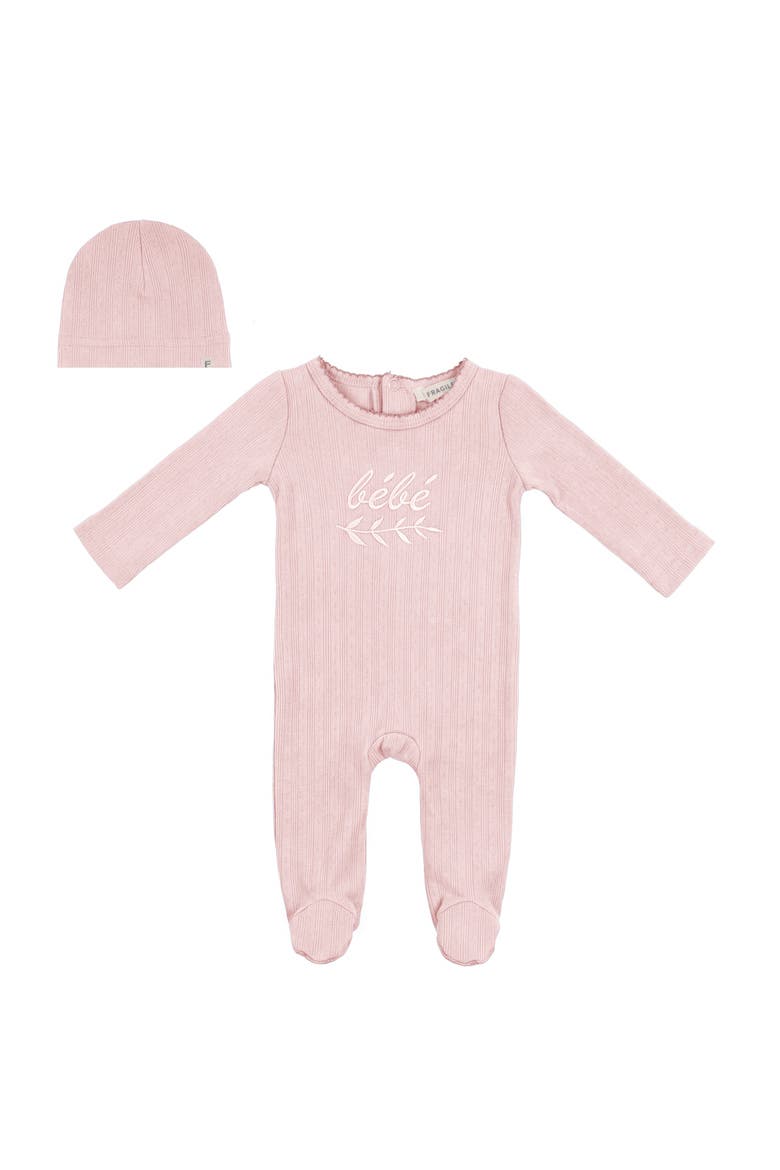 Girl Lace Rib Romper with Matching Hat, Main, color, Light Blush