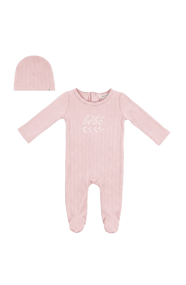 Fragile Girl Lace Rib Romper with Matching Hat, Main, color, Light Blush