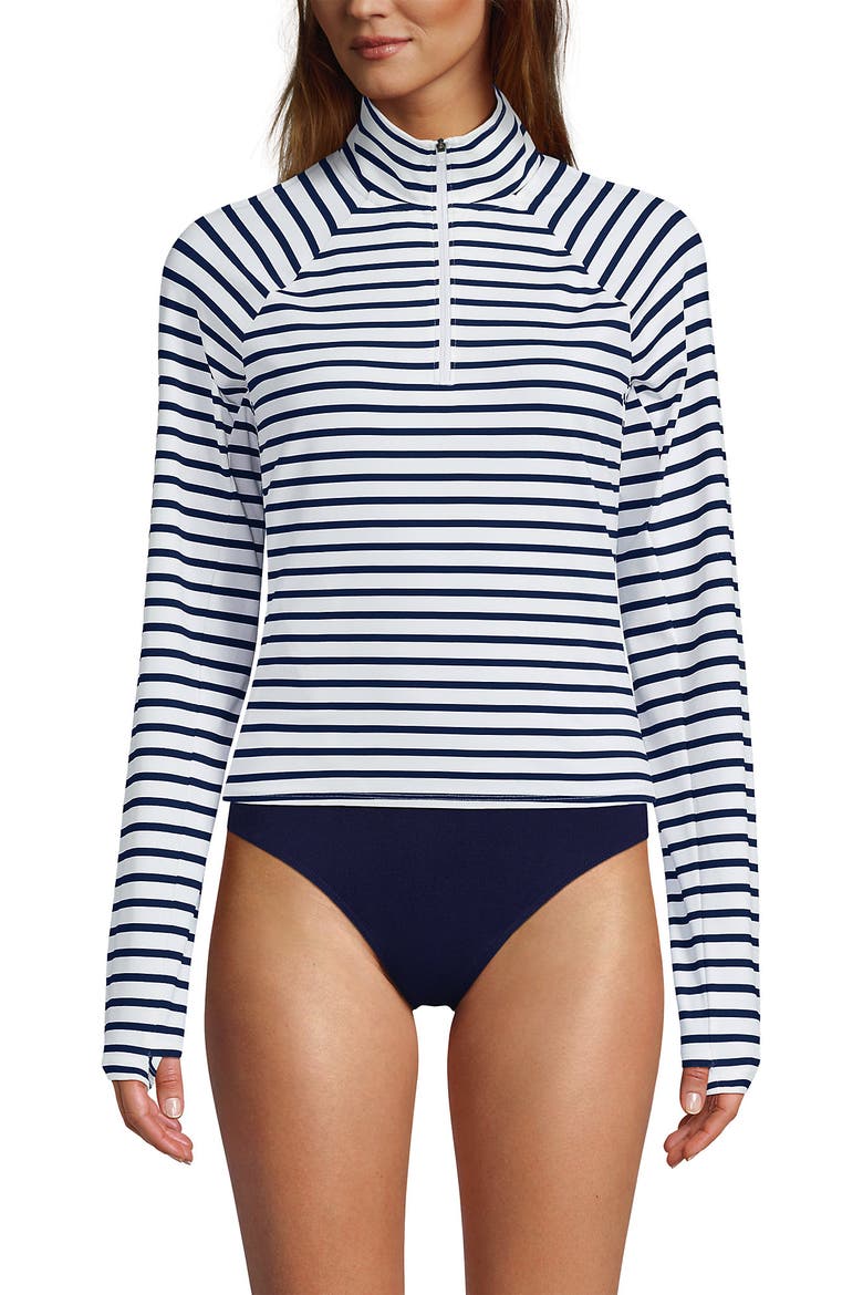 Long Sleeve Rash Guard Cover-up UPF 50, Alternate, color, White/Deep Sea Navy Stripe