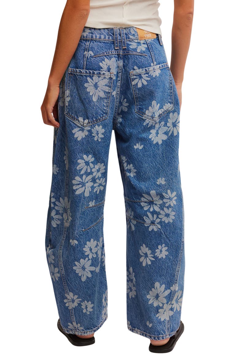 Good Luck Floral Print Barrel Jeans, Alternate, color, LASER DAISY