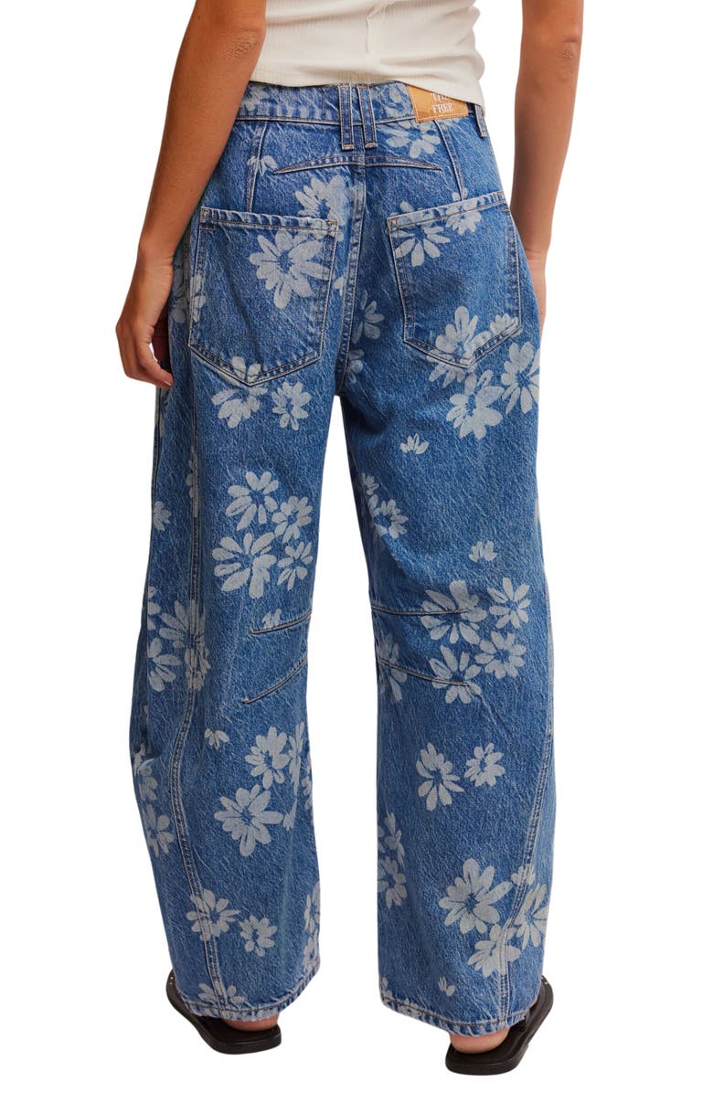 Free People Good Luck Floral Print Barrel Jeans, Alternate, color, Laser Daisy