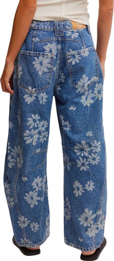 Good Luck Floral Print Barrel Jeans
