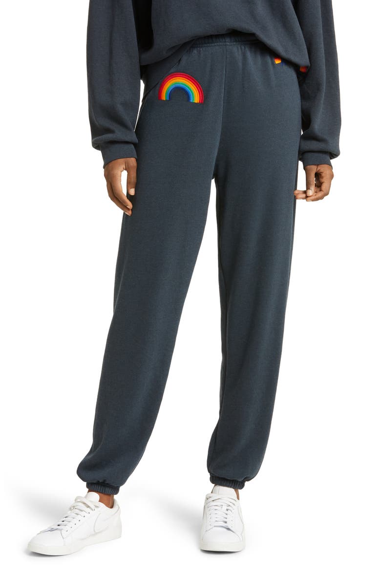 Rainbow Embroidered Sweatpants, Main, color, CHARCOAL