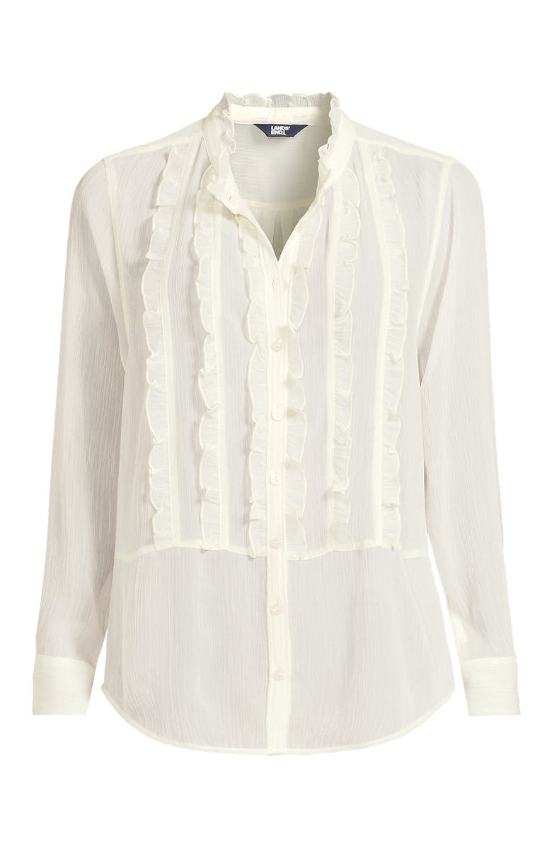 Lands' End Chiffon Ruffle Front Long Sleeve Top, Alternate, color, Ivory