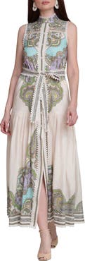 Avec Les Filles Placed Paisley Lace Trim Cotton Maxi Dress