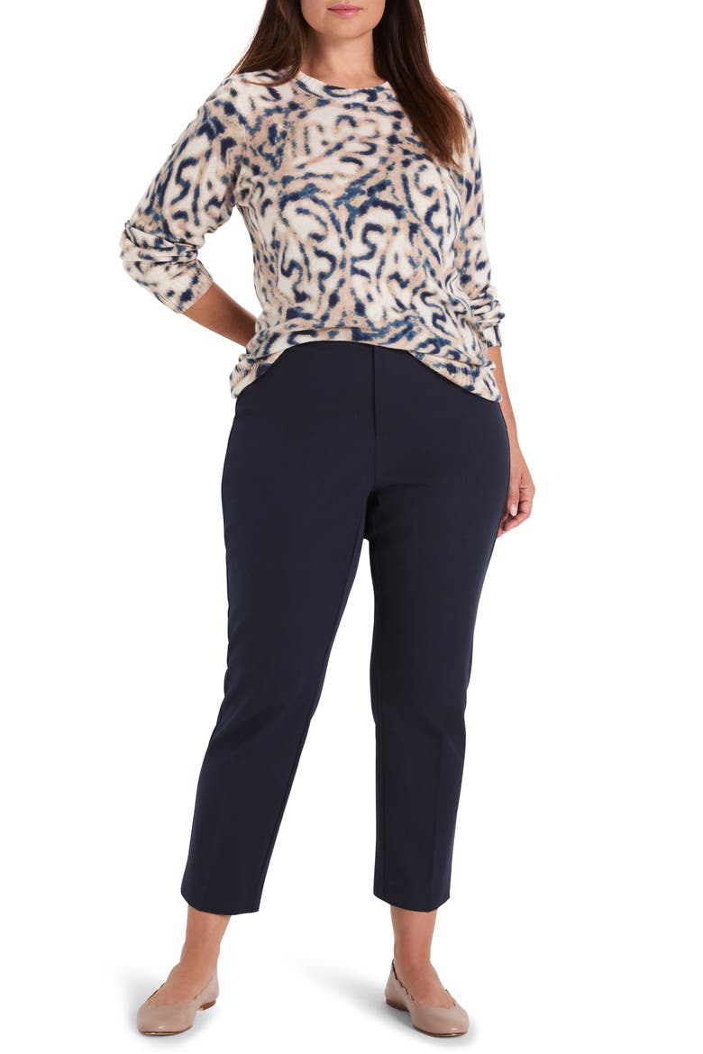 Supersoft Blurry Leaf Print Sweater, Alternate, color, INDIGO MULTI