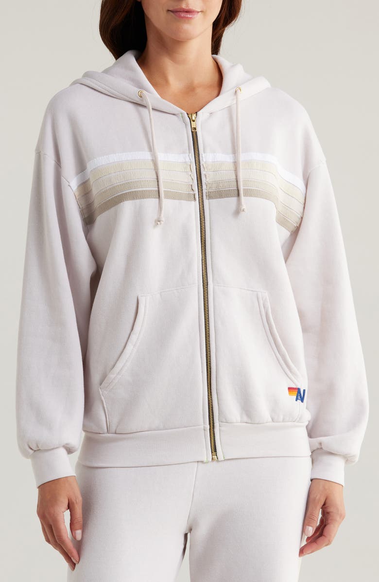 Aviator Nation 5-Stripe Zip Hoodie, Alternate, color, Dove Grey/White Grey