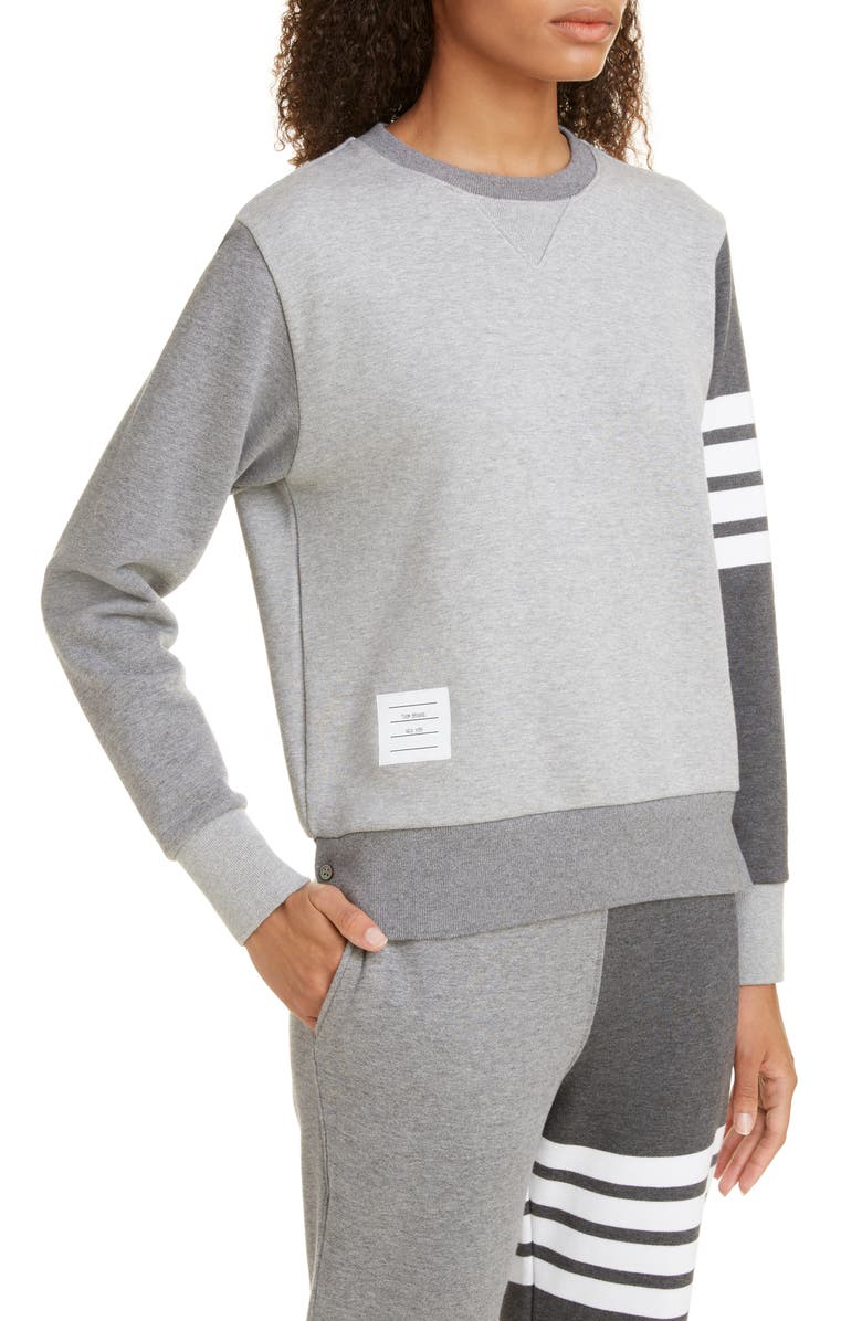Thom Browne Four-Bar Cotton Sweatshirt, Alternate, color, Tonal Grey