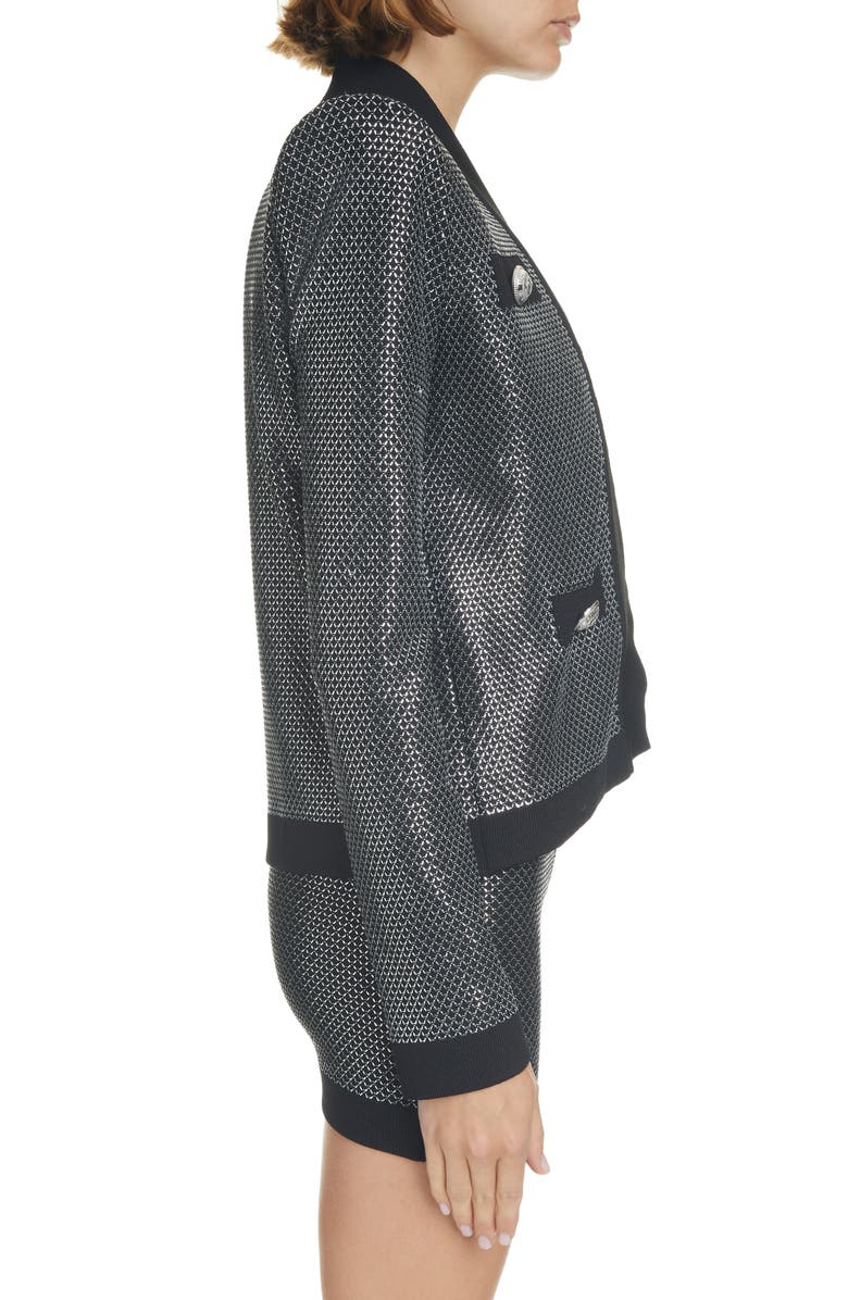 Balmain Side-to-Side Lattice Open Front Knit Jacket, Alternate, color, Eac Noir/ Argent