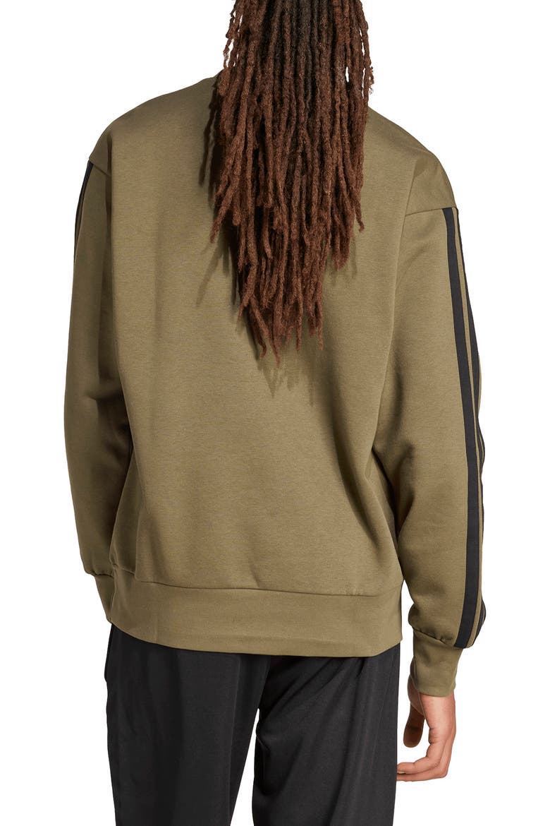 Essentials 3-Stripes Sweatshirt, Alternate, color, OLIVE STRATA/ BLACK
