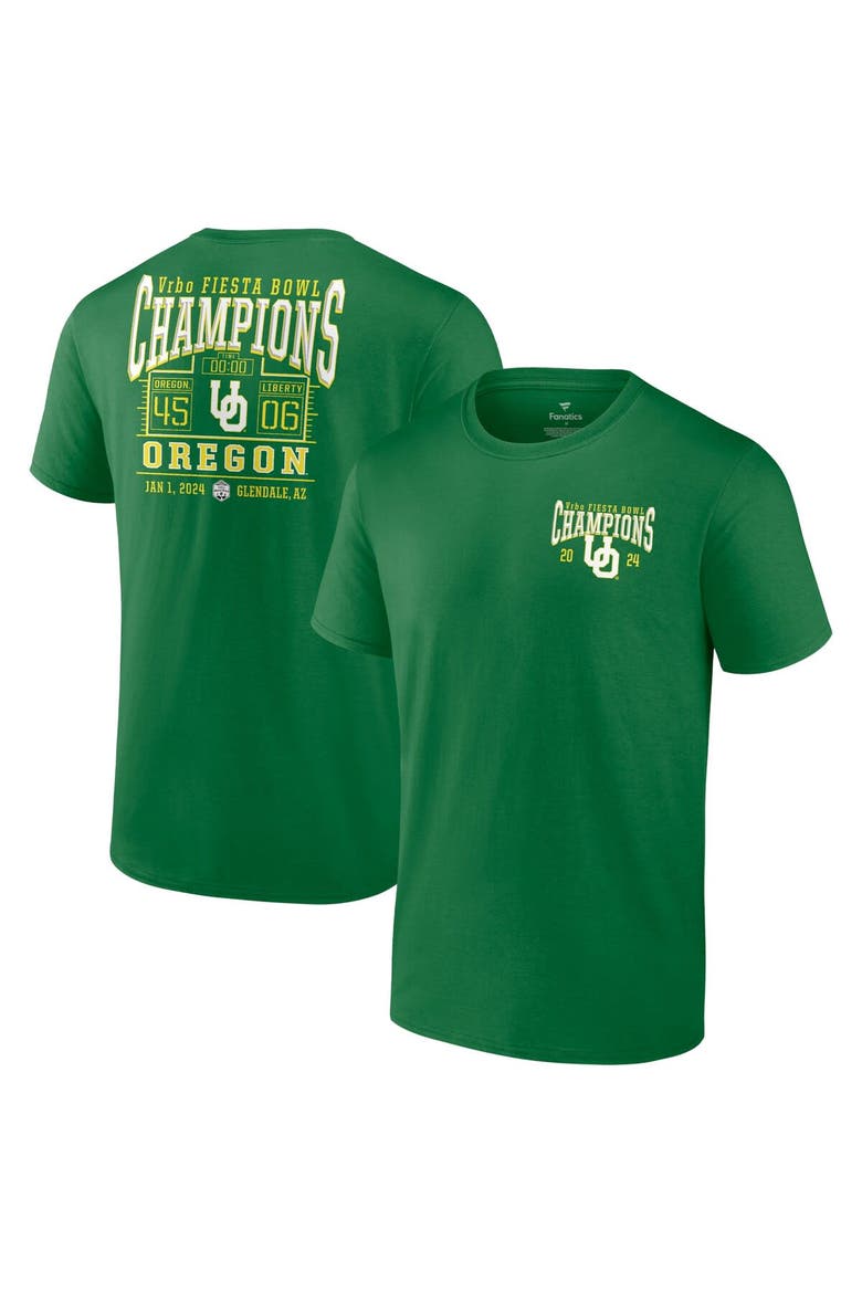 Men's Fanatics Branded Green Oregon Ducks 2024 Fiesta Bowl Champions Score T-Shirt, Main, color, Green