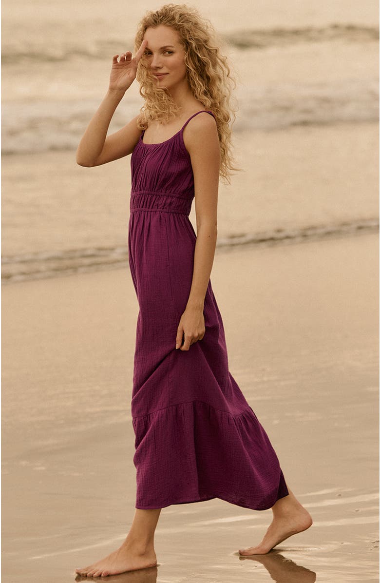Pact Organic Cotton Coastal Double Gauze Cami Maxi Dress, Alternate, color, Sangria
