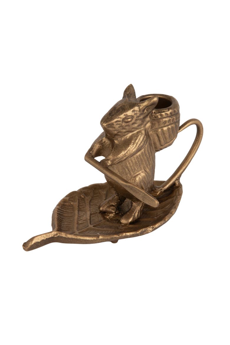 Mouse-on-Leaf Taper Holder, Main, color, Brass