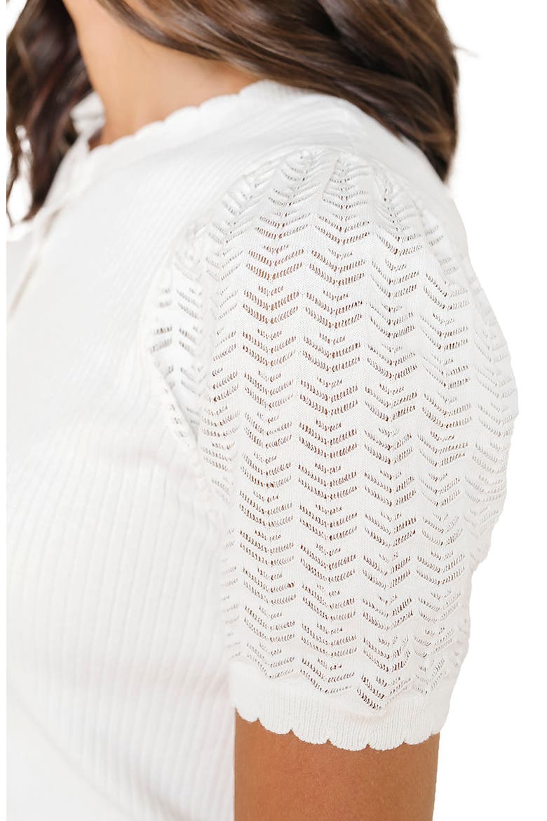 Organic Pointelle Sleeve Henley Sweater, Alternate, color, Soft White