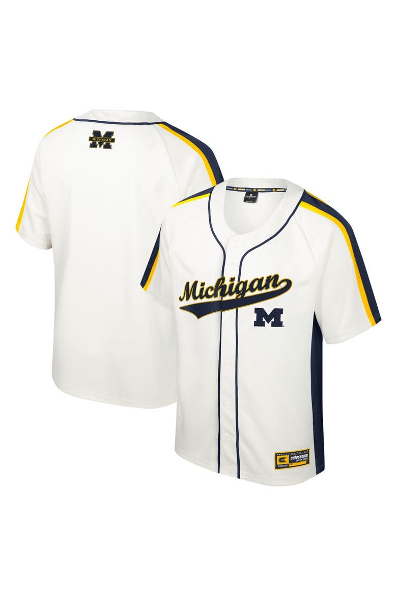 Men's Colosseum Cream Michigan Wolverines Ruth Button-Up Baseball Jersey, Alternate, color, Cream