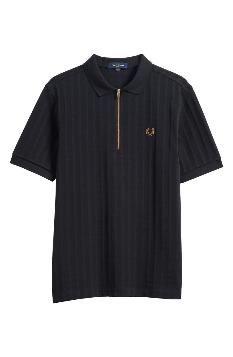 Fred Perry Textured Stripe Cotton Quarter Zip Polo, Alternate, color, Black
