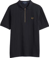 Fred Perry Textured Stripe Cotton Quarter Zip Polo
