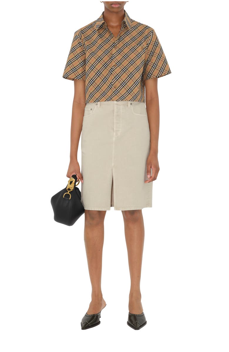Burberry Cropped Check Cotton Shirt, Main, color, Sand