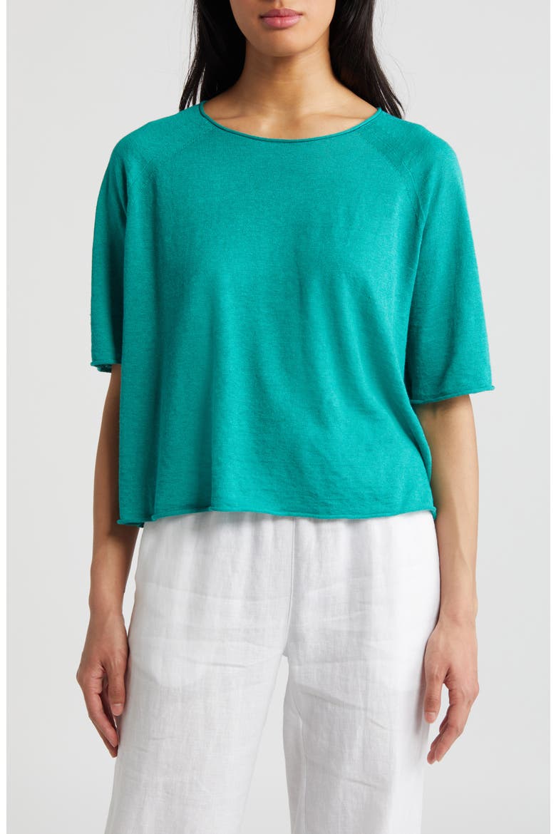 Rolled Edge Linen Blend Sweater, Main, color, SEA STAR