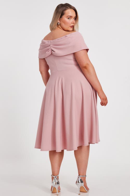 Quiz Plus Size Scuba Crepe Bardot Wrap Midi Skater Dress In Blush