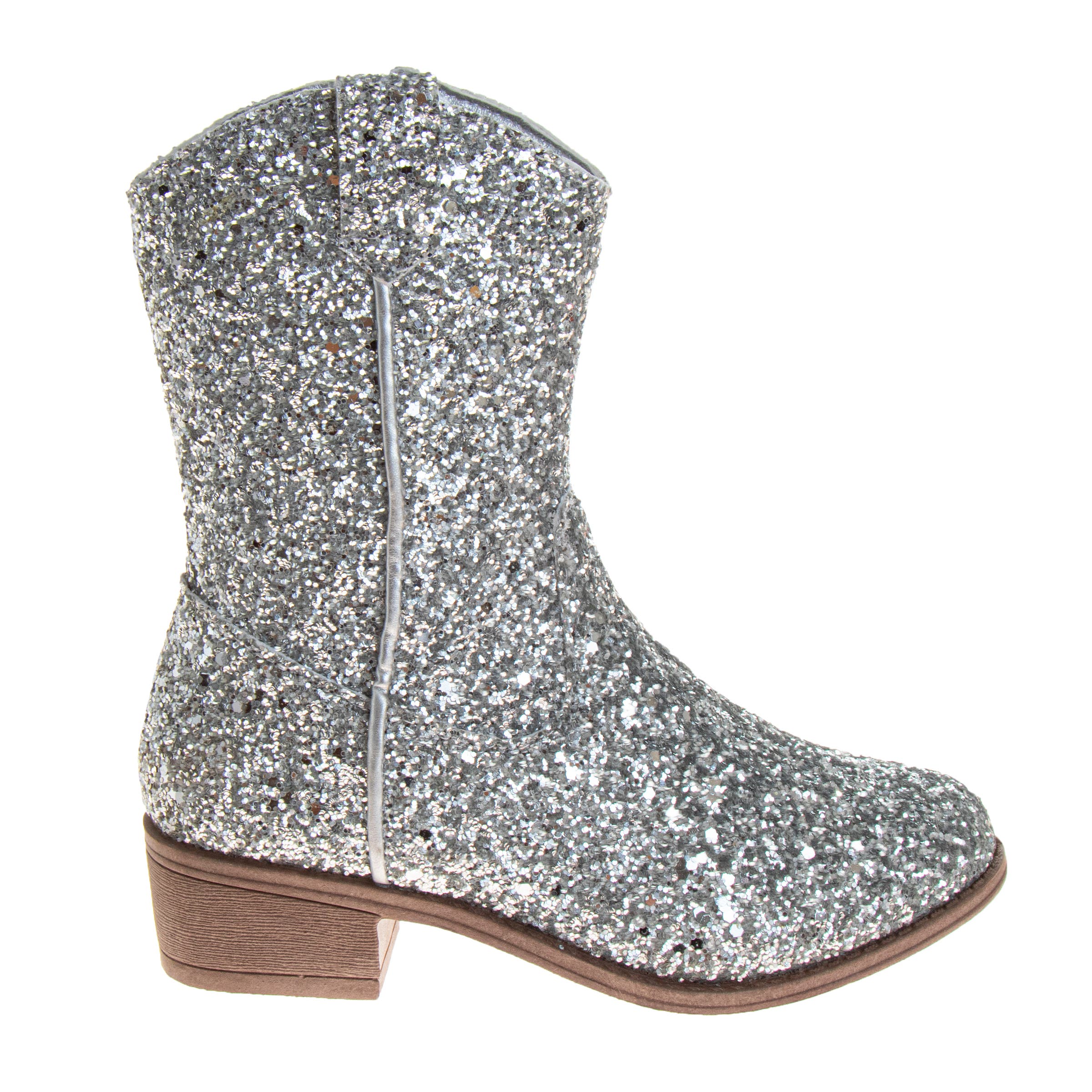 Kensie Girl Glittery Western Boots., Alternate, color, Silver Glitter
