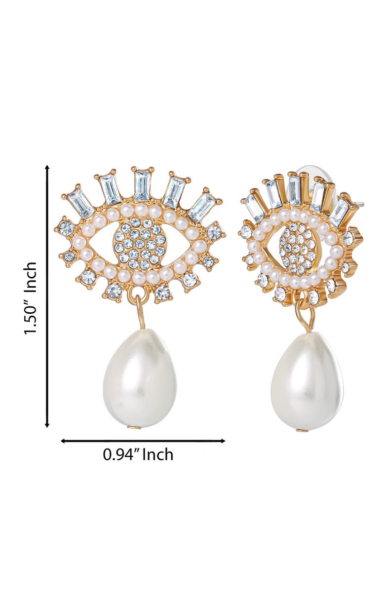 Jessica Simpson Gold-Tone Evil Eye Pearl Drop Earrings, Alternate, color, White