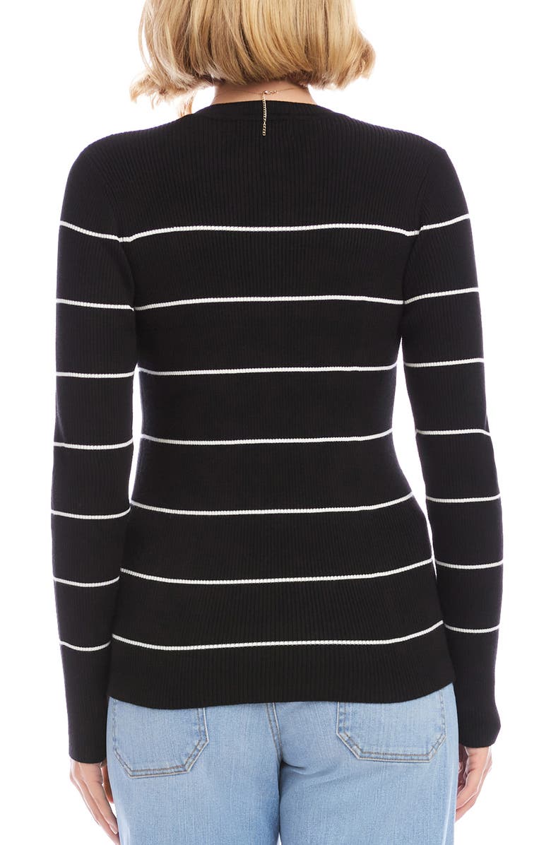 Karen Kane Stripe Rib Crewneck Sweater, Alternate, color, Black/ Off White