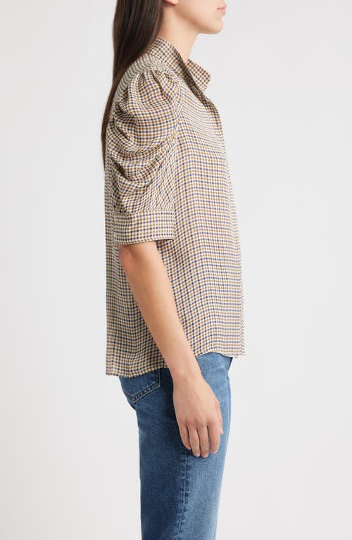 Frame The Houndstooth Gillian Puff Sleeve Silk Top In Neutral