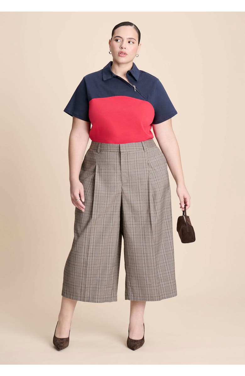 ELOQUII Plaid Culotte Trouser, Alternate, color, Brown Plaid