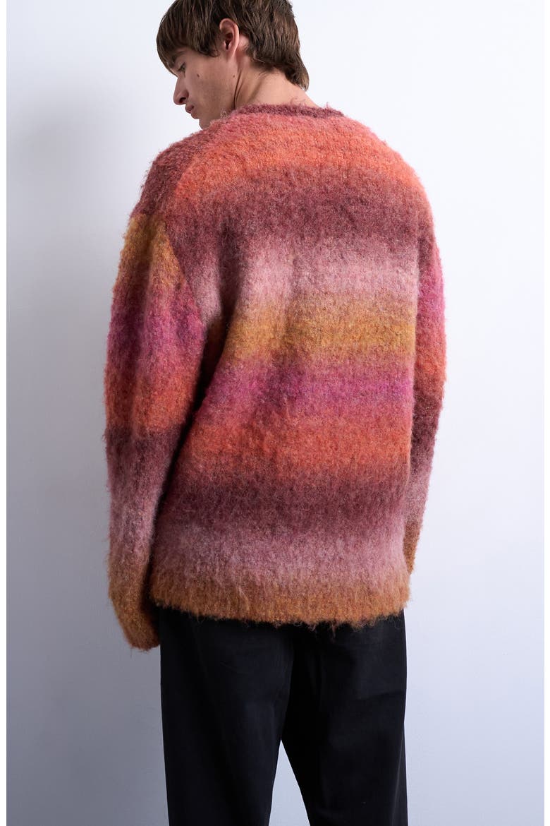 Oversize Ombré Stripe Fluffy Cardigan, Alternate, color, BURGUNDY