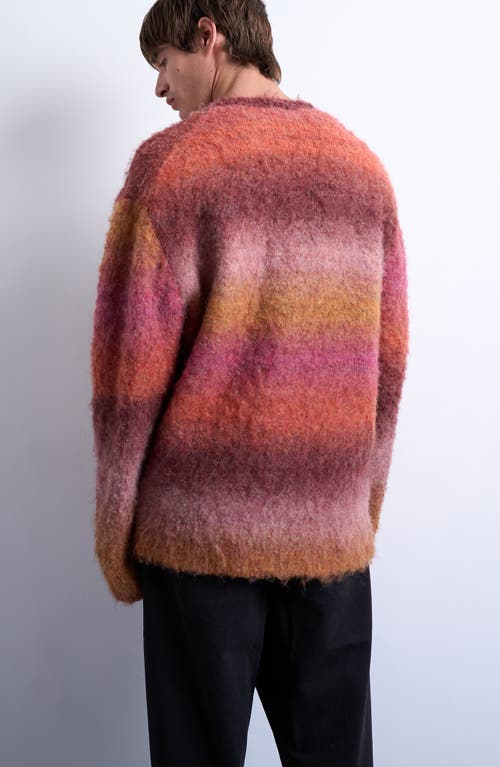 Topman Oversize Ombré Stripe Fluffy Cardigan In Burgundy