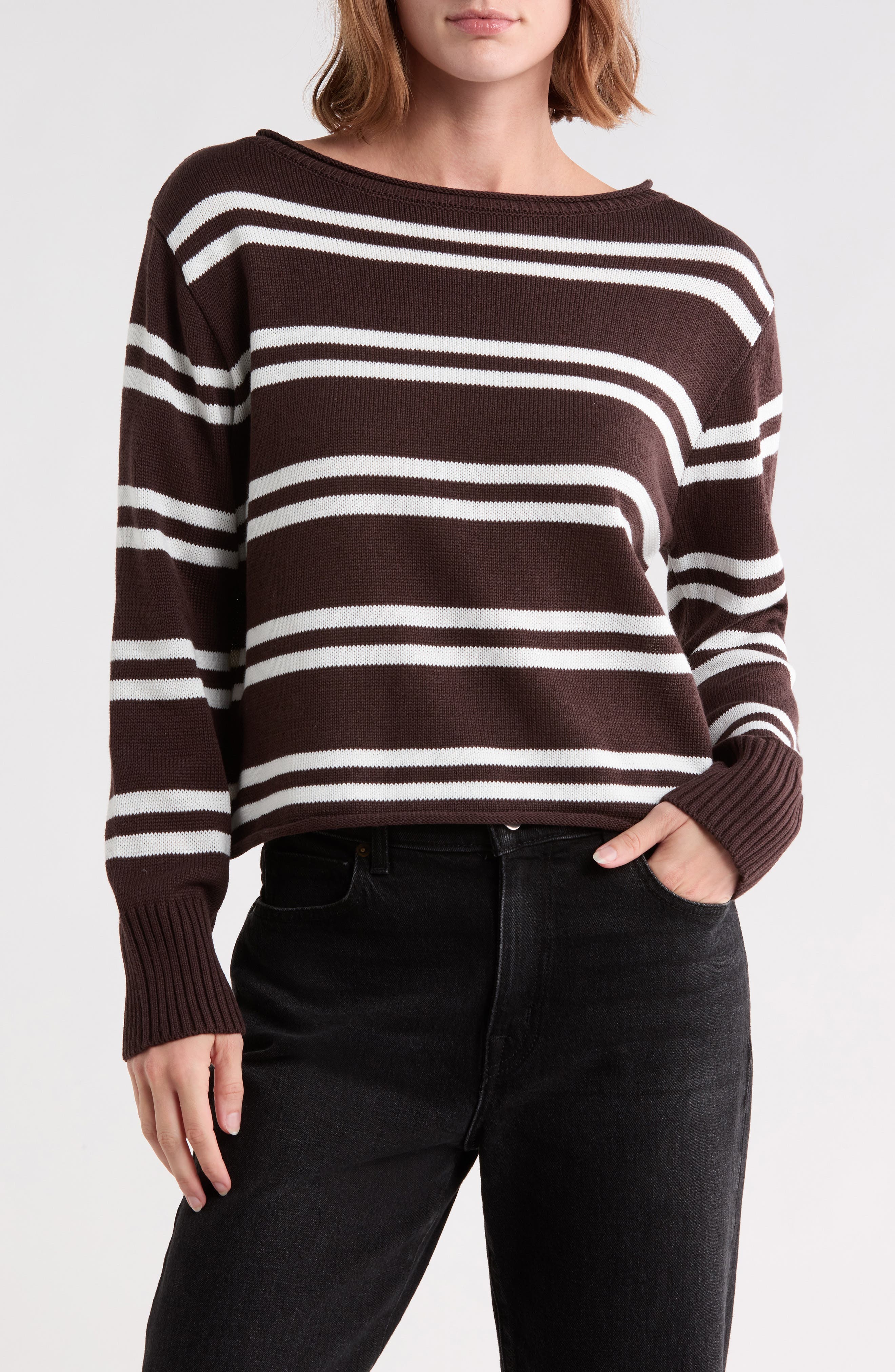 Stripe Boat Neck Crop Sweater