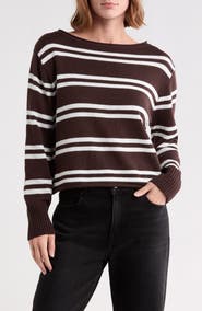 Vigoss Stripe Boat Neck Crop Sweater
