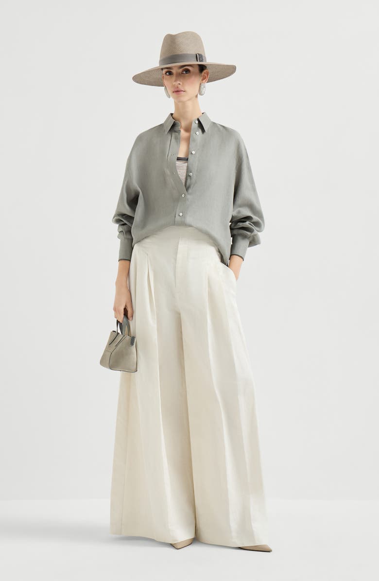 Brunello Cucinelli Striped jersey top with monili, Alternate, color, Brown