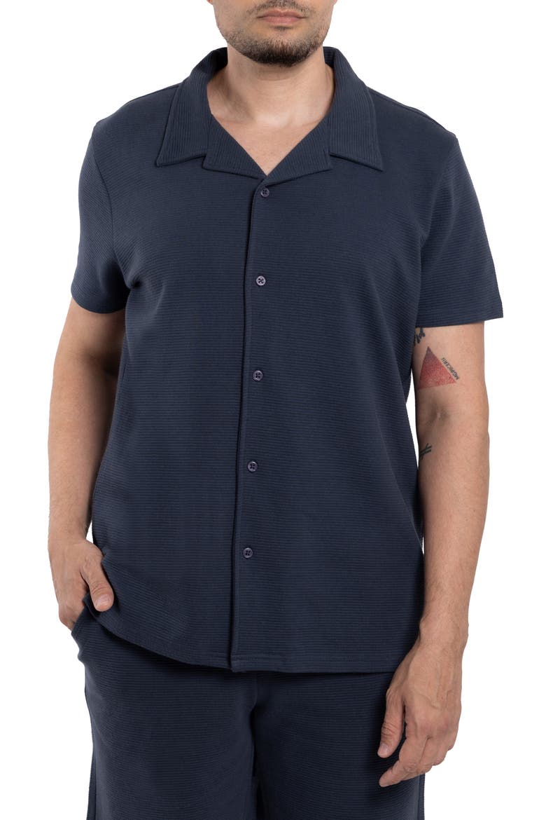 Classic Fit Textured Knit Camp Shirt, Main, color, DUSTY INK BLUE
