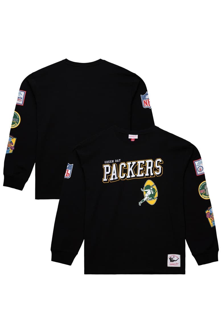Men's Mitchell & Ness  Black Green Bay Packers Training Camp Vintage Logos Long Sleeve T-Shirt, Alternate, color, Black