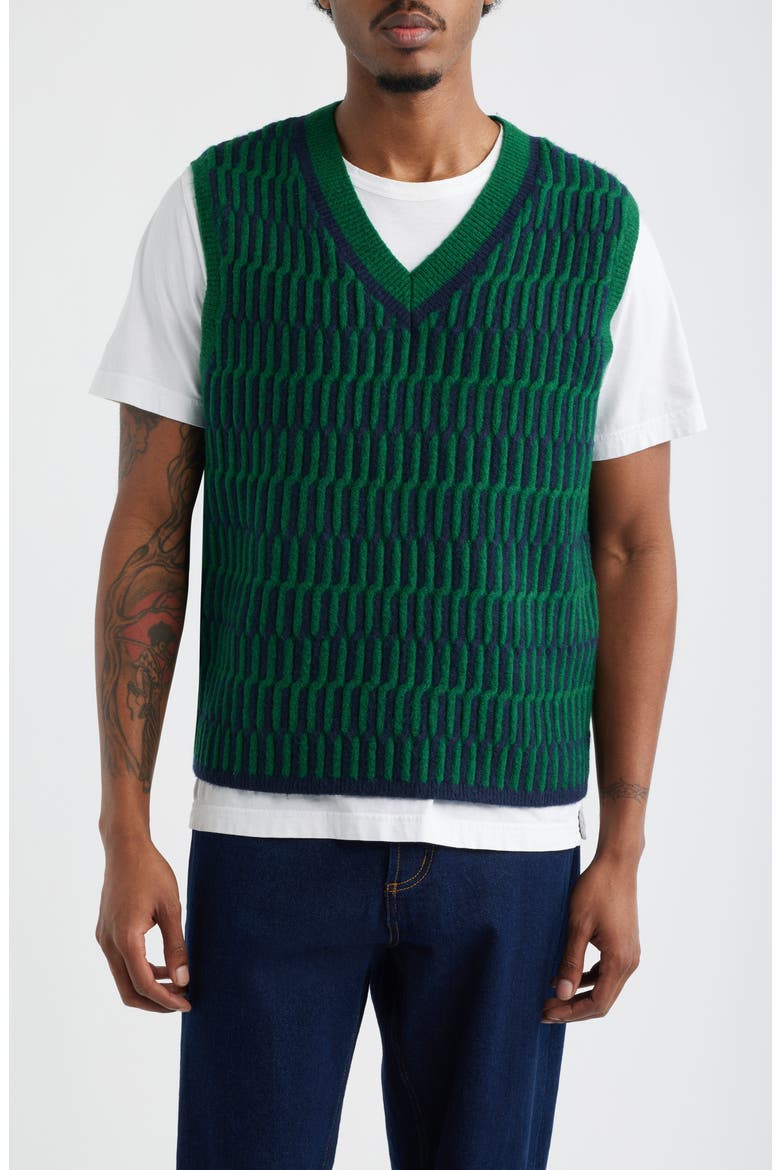 Geo Pattern V-Neck Vest, Main, color, MEDIUM GREEN