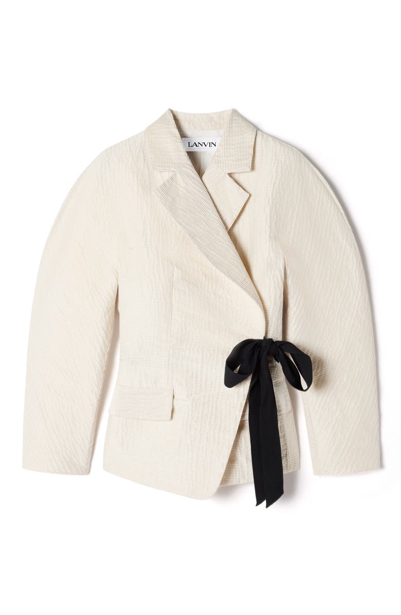 Lanvin White Belted Jacquard Jacket, Alternate, color, Ecru
